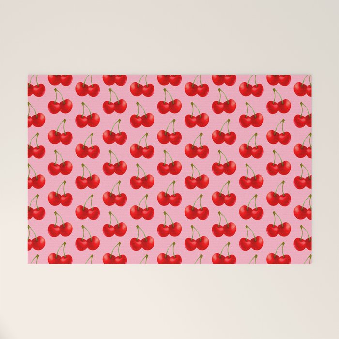 Y2K Cherries - Pink Pattern Large Welcome Mat Gallery Image 1