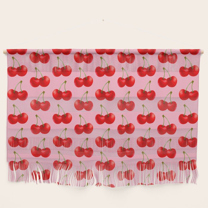 Y2K Cherries - Pink Pattern Large Wall Hanging Gallery Image 1