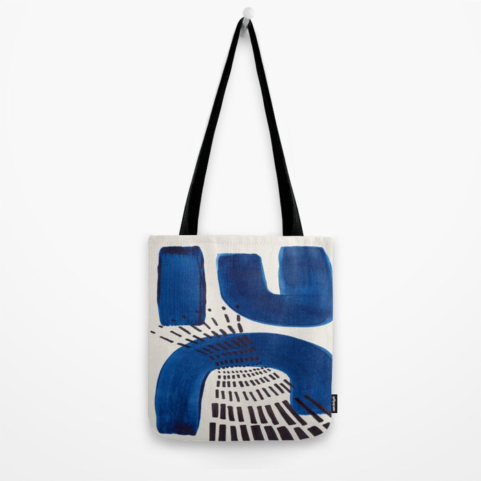 Colorful Mid Century Modern Abstract Fun Shapes Patterns Navy Blue Abstract Expressionism Tote Bag Gallery Image 2