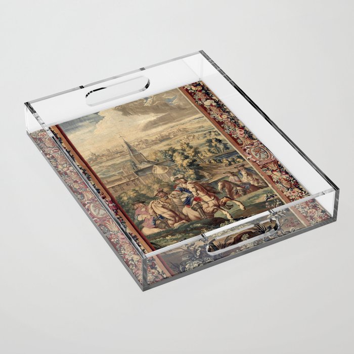 Antique 18th Century 'Capture of Lille' French Tapestry Acrylic Tray Gallery Image 1