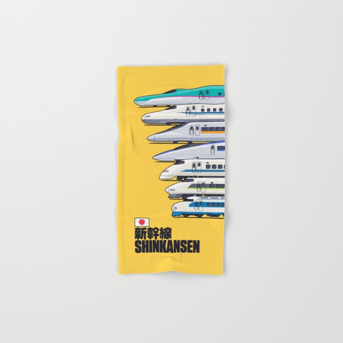 Shinkansen Bullet Train Evolution - Yellow Bath Towel Gallery Image 1