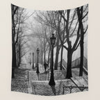 Sacre Coeur, Montmartre, Paris, France Stairs black and white photograph / black and white photography Wall Tapestry Gallery Image 4