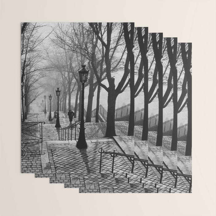 Sacre Coeur, Montmartre, Paris, France Stairs black and white photograph / black and white photography Wrapping Paper Gallery Image 3