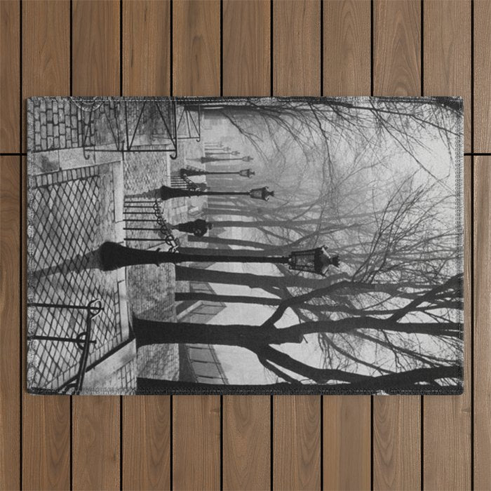 Sacre Coeur, Montmartre, Paris, France Stairs black and white photograph / black and white photography Outdoor Rug Gallery Image 1