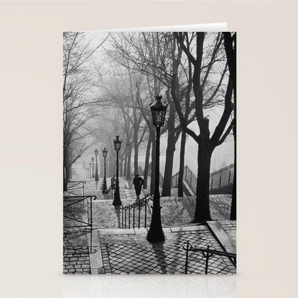 Sacre Coeur, Montmartre, Paris, France Stairs black and white photograph / black and white photography Stationery Card Gallery Image 2