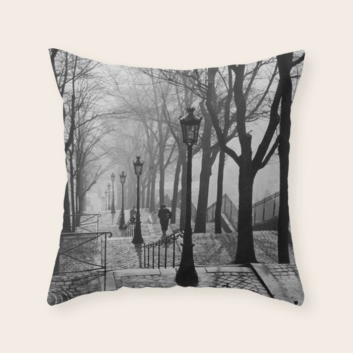 Sacre Coeur, Montmartre, Paris, France Stairs black and white photograph / black and white photography Throw Pillow Gallery Image 1