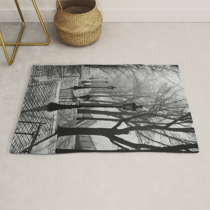 Sacre Coeur, Montmartre, Paris, France Stairs black and white photograph / black and white photography Rug Gallery Image 1