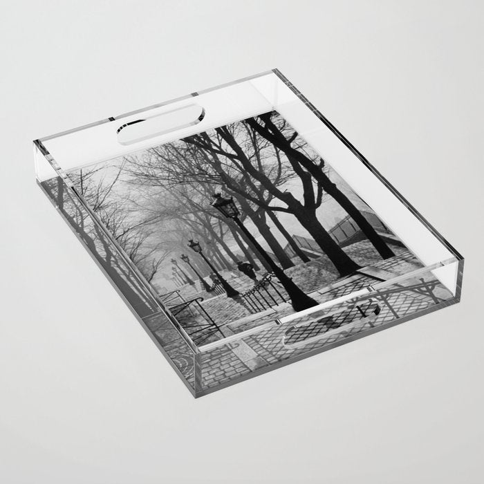 Sacre Coeur, Montmartre, Paris, France Stairs black and white photograph / black and white photography Acrylic Tray Gallery Image 1