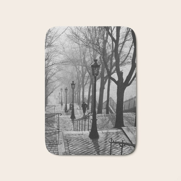 Sacre Coeur, Montmartre, Paris, France Stairs black and white photograph / black and white photography Bath Mat Gallery Image 1