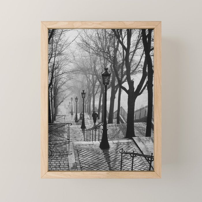 Sacre Coeur, Montmartre, Paris, France Stairs black and white photograph / black and white photography Mini Art Print Gallery Image 1