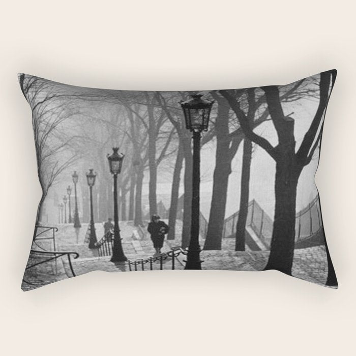Sacre Coeur, Montmartre, Paris, France Stairs black and white photograph / black and white photography Rectangular Pillow Gallery Image 1