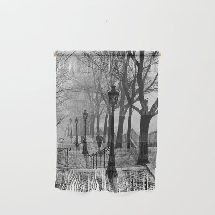 Sacre Coeur, Montmartre, Paris, France Stairs black and white photograph / black and white photography Wall Hanging Gallery Image 1