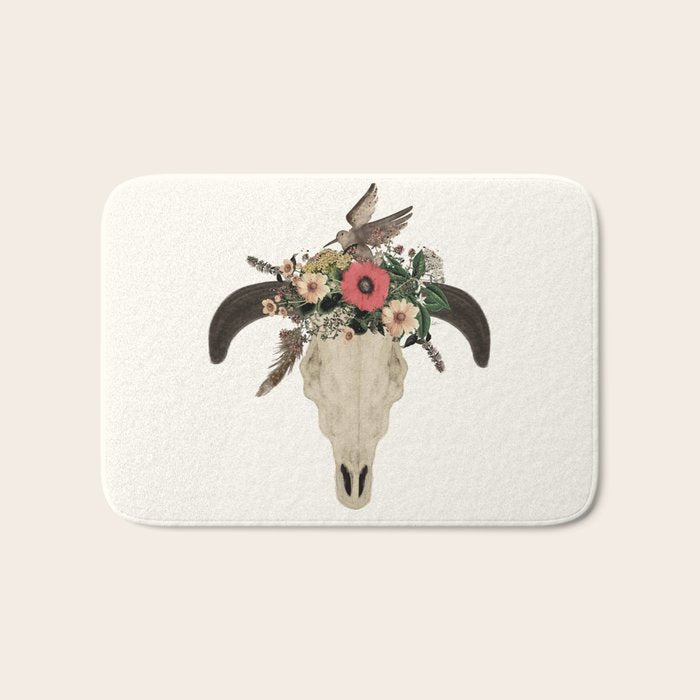 cow skull flowers Bath Mat Gallery Image 1