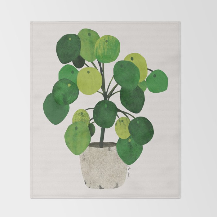 Pilea Peperomioides interior plant Throw Blanket Gallery Image 2