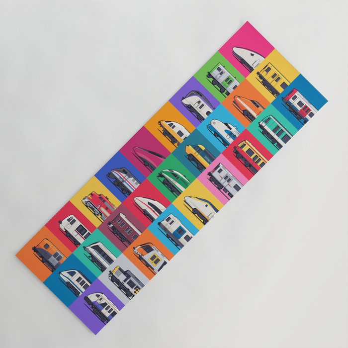 World Trains Grid Pattern Yoga Mat Gallery Image 1