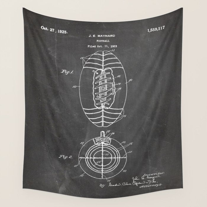 American Football Patent - Football Art - Black Chalkboard Wall Tapestry Gallery Image 4