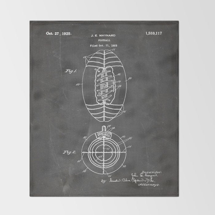 American Football Patent - Football Art - Black Chalkboard Throw Blanket Gallery Image 2