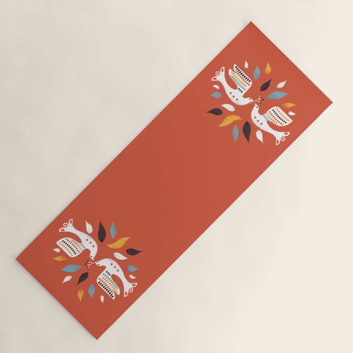 Festive doves - folk illustration Yoga Mat Gallery Image 1