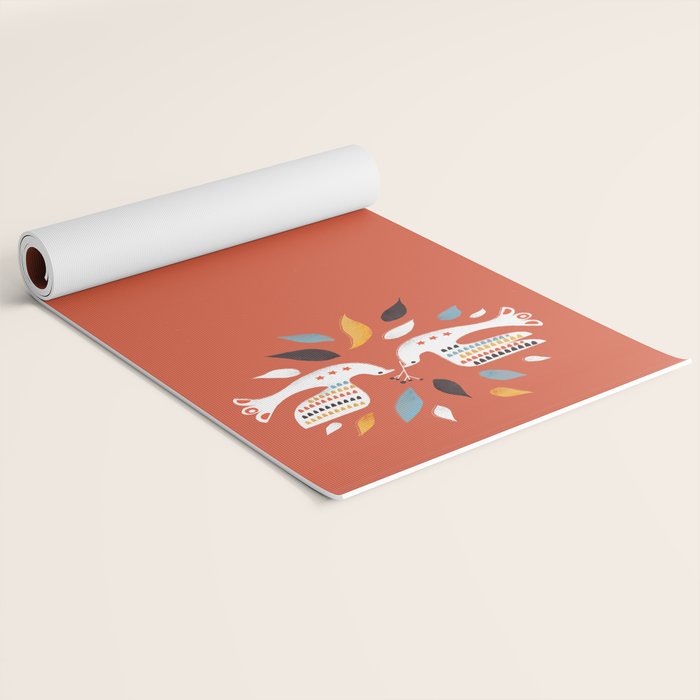 Festive doves - folk illustration Yoga Mat Gallery Image 2