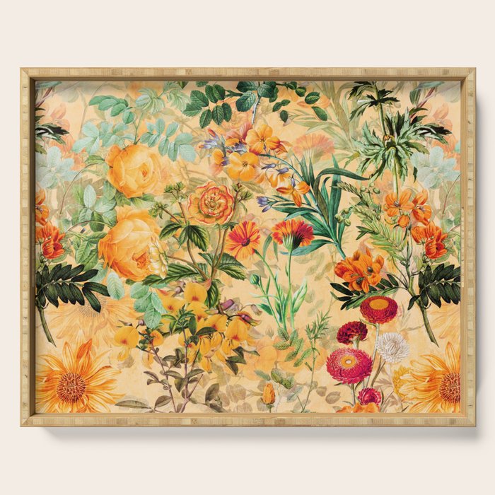 Vintage & Shabby Chic -  Sunny Gold Botanical Flowers Summer Day Serving Tray Gallery Image 1