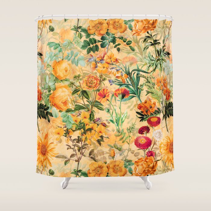 Vintage & Shabby Chic -  Sunny Gold Botanical Flowers Summer Day Shower Curtain Gallery Image 1