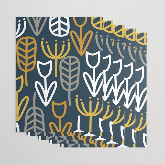 Cheerful Garden Minimalist Pattern in Light Mustard, Dark Mustard, White, Gray, and Navy Blue Wrapping Paper Gallery Image 3