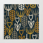 Cheerful Garden Minimalist Pattern in Light Mustard, Dark Mustard, White, Gray, and Navy Blue Wood Wall Art Gallery Image 1