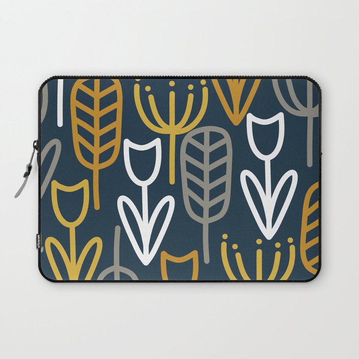 Cheerful Garden Minimalist Pattern in Light Mustard, Dark Mustard, White, Gray, and Navy Blue Laptop Sleeve Gallery Image 1