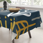 Cheerful Garden Minimalist Pattern in Light Mustard, Dark Mustard, White, Gray, and Navy Blue Tablecloth Gallery Image 3