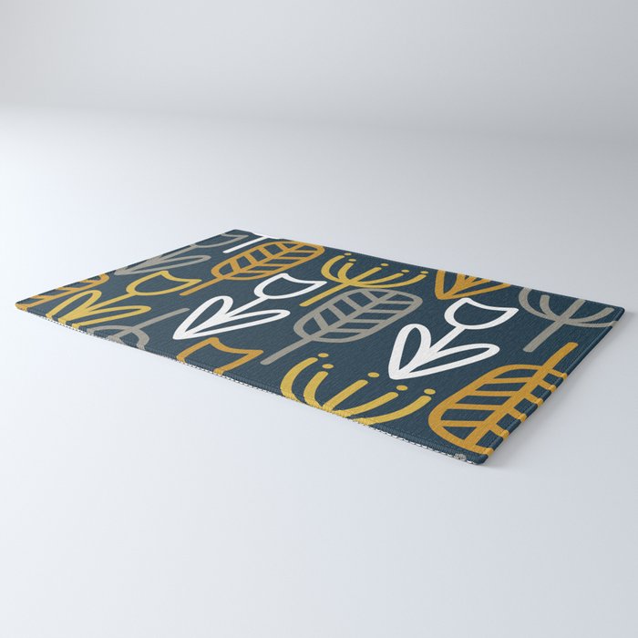 Cheerful Garden Minimalist Pattern in Light Mustard, Dark Mustard, White, Gray, and Navy Blue Rug Gallery Image 3