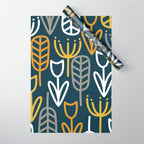 Cheerful Garden Minimalist Pattern in Light Mustard, Dark Mustard, White, Gray, and Navy Blue Wrapping Paper Gallery Image 1