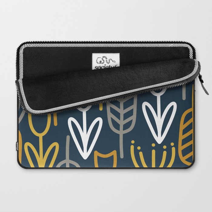 Cheerful Garden Minimalist Pattern in Light Mustard, Dark Mustard, White, Gray, and Navy Blue Laptop Sleeve Gallery Image 2