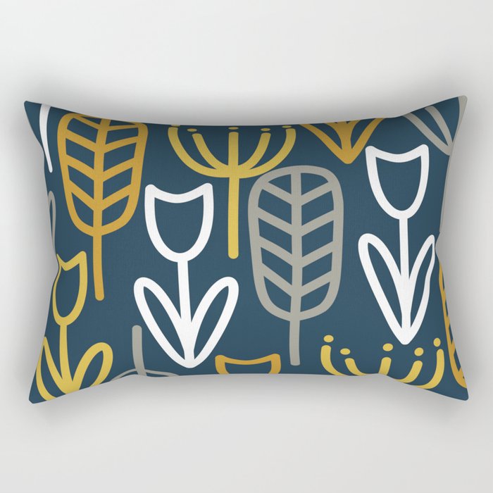 Cheerful Garden Minimalist Pattern in Light Mustard, Dark Mustard, White, Gray, and Navy Blue Rectangular Pillow Gallery Image 1
