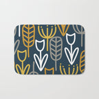 Cheerful Garden Minimalist Pattern in Light Mustard, Dark Mustard, White, Gray, and Navy Blue Bath Mat Gallery Image 1