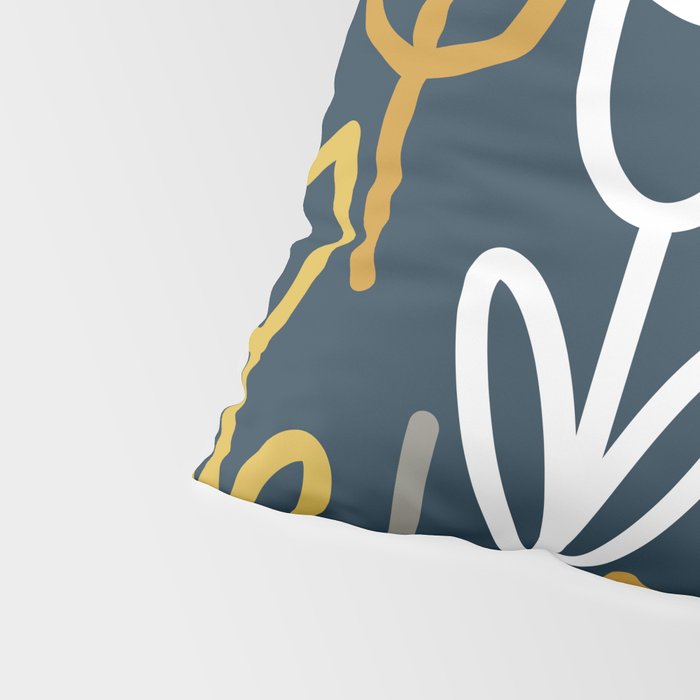 Cheerful Garden Minimalist Pattern in Light Mustard, Dark Mustard, White, Gray, and Navy Blue Pillow Sham Gallery Image 4