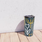 Cheerful Garden Minimalist Pattern in Light Mustard, Dark Mustard, White, Gray, and Navy Blue Travel Mug Gallery Image 4