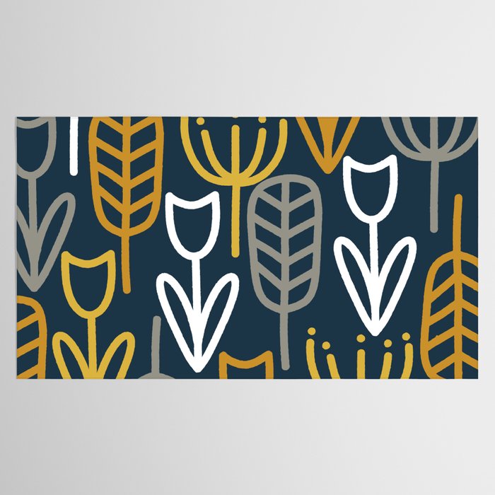 Cheerful Garden Minimalist Pattern in Light Mustard, Dark Mustard, White, Gray, and Navy Blue Tablecloth Gallery Image 2