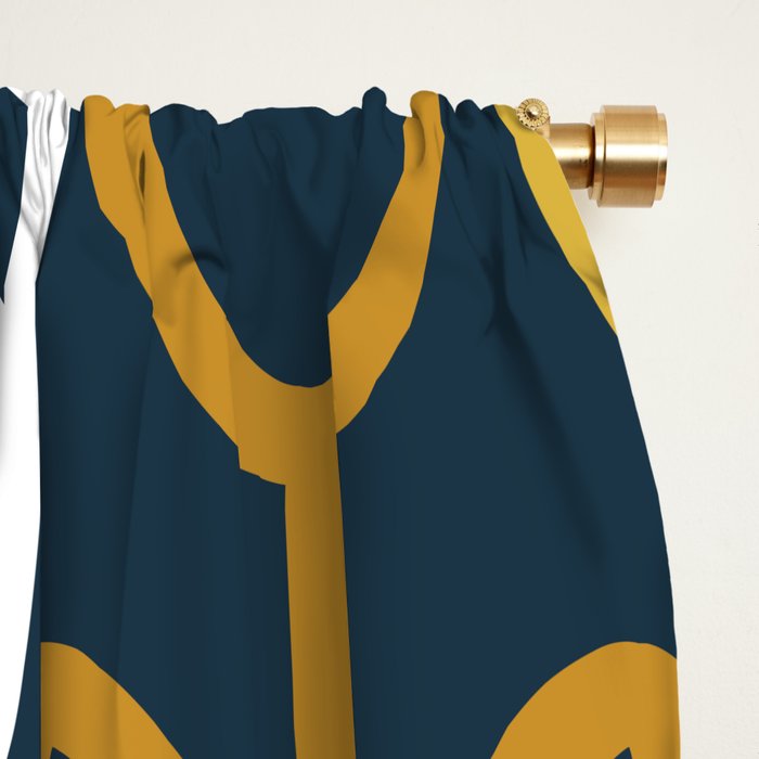 Cheerful Garden Minimalist Pattern in Light Mustard, Dark Mustard, White, Gray, and Navy Blue Window Curtain Gallery Image 2