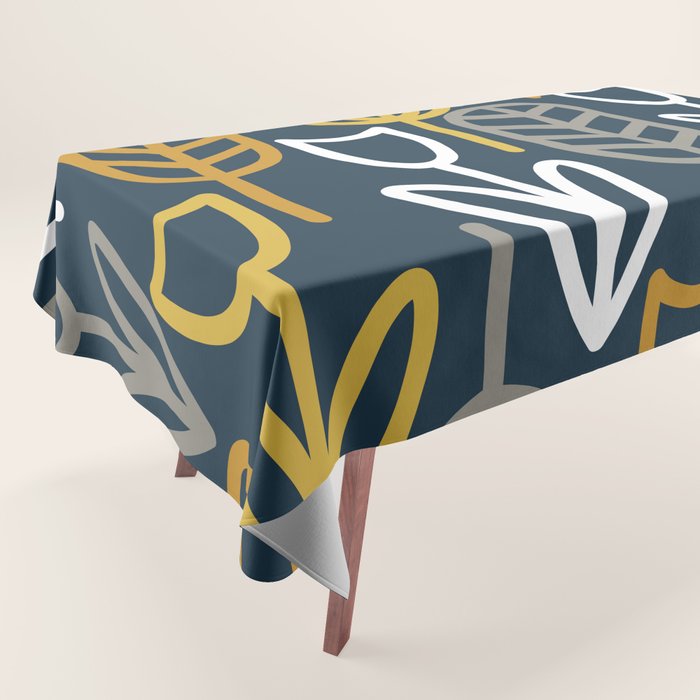 Cheerful Garden Minimalist Pattern in Light Mustard, Dark Mustard, White, Gray, and Navy Blue Tablecloth Gallery Image 1