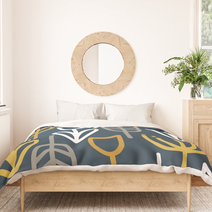 Cheerful Garden Minimalist Pattern in Light Mustard, Dark Mustard, White, Gray, and Navy Blue Duvet Cover Gallery Image 3