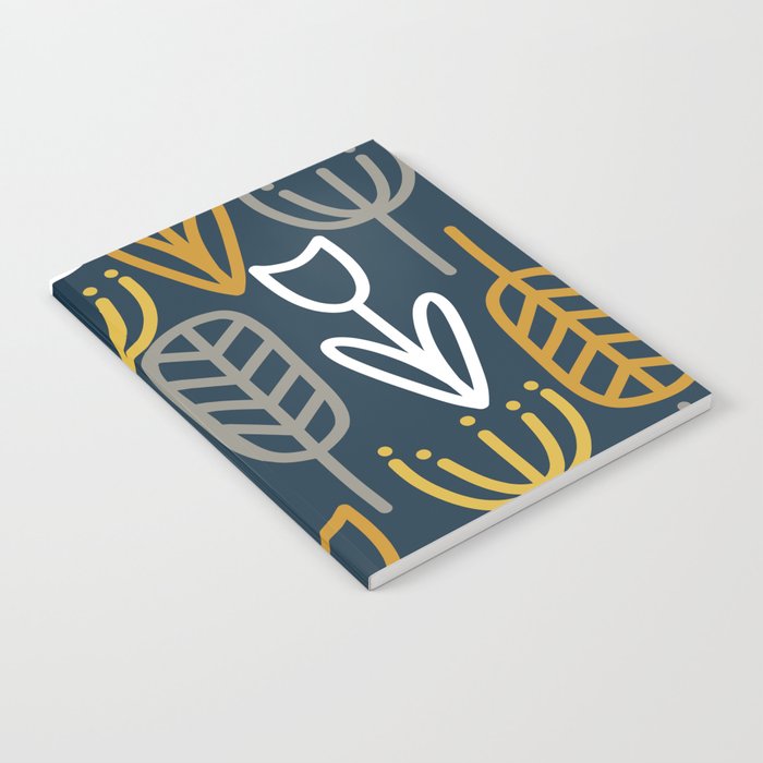Cheerful Garden Minimalist Pattern in Light Mustard, Dark Mustard, White, Gray, and Navy Blue Notebook Gallery Image 2