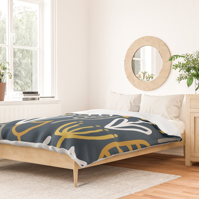 Cheerful Garden Minimalist Pattern in Light Mustard, Dark Mustard, White, Gray, and Navy Blue Duvet Cover Gallery Image 2