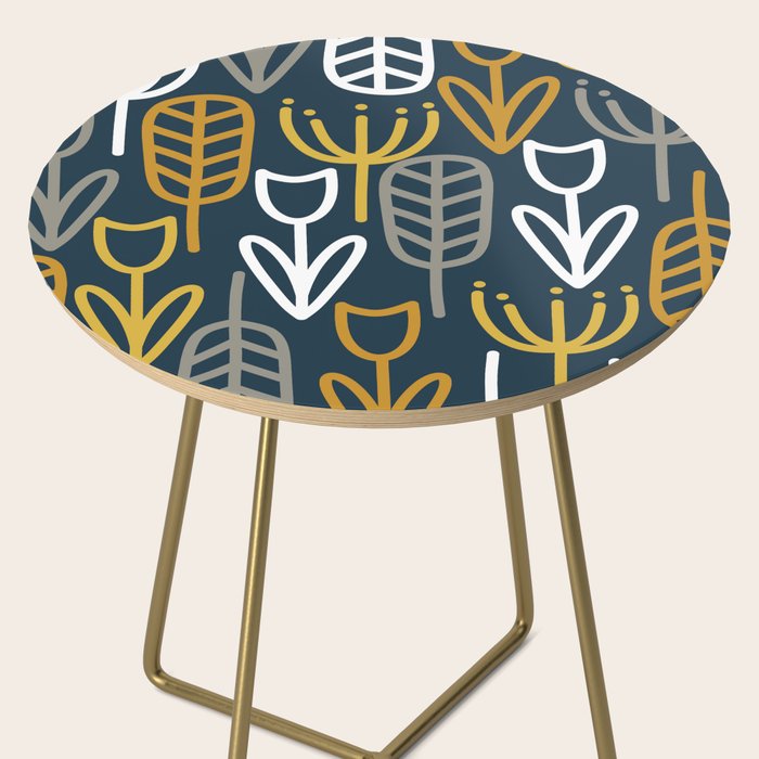 Cheerful Garden Minimalist Pattern in Light Mustard, Dark Mustard, White, Gray, and Navy Blue Side Table Gallery Image 2