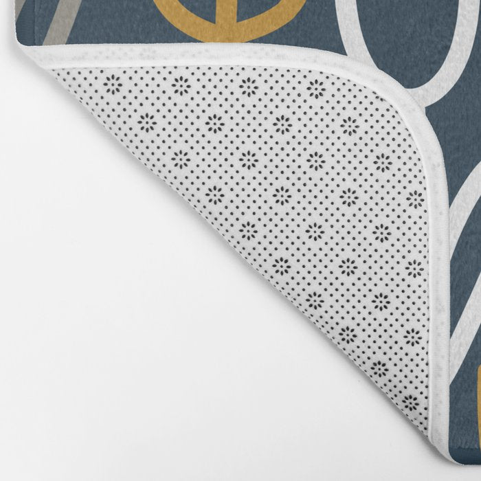 Cheerful Garden Minimalist Pattern in Light Mustard, Dark Mustard, White, Gray, and Navy Blue Bath Mat Gallery Image 2