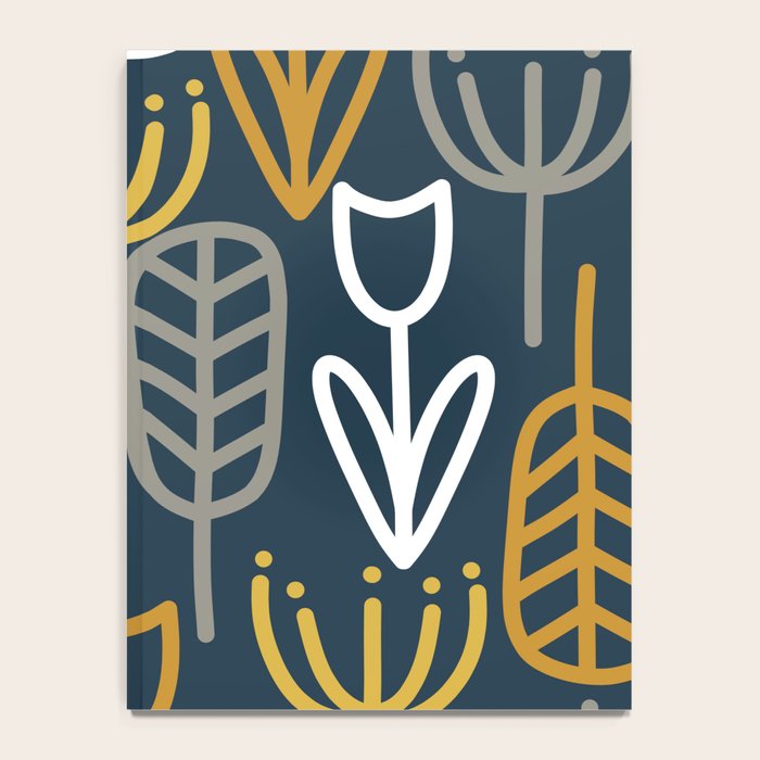 Cheerful Garden Minimalist Pattern in Light Mustard, Dark Mustard, White, Gray, and Navy Blue Notebook Gallery Image 4
