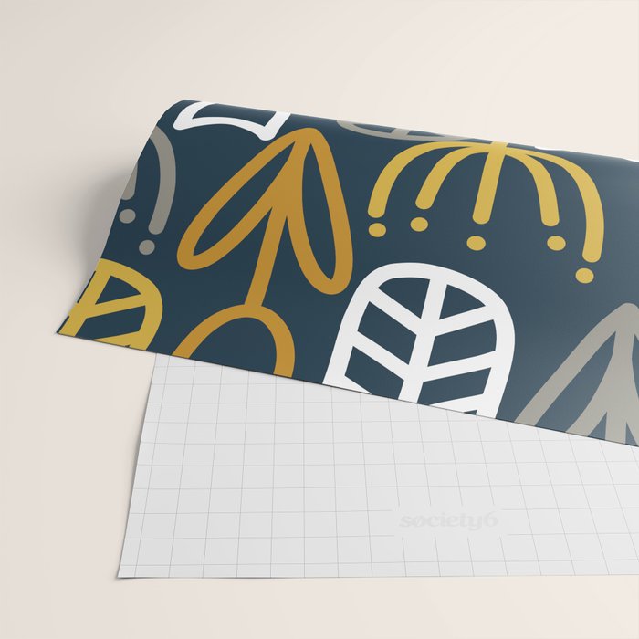 Cheerful Garden Minimalist Pattern in Light Mustard, Dark Mustard, White, Gray, and Navy Blue Wrapping Paper Gallery Image 2