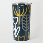 Cheerful Garden Minimalist Pattern in Light Mustard, Dark Mustard, White, Gray, and Navy Blue Travel Mug Gallery Image 1