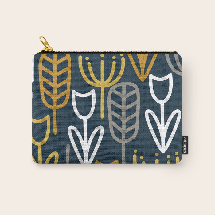 Cheerful Garden Minimalist Pattern in Light Mustard, Dark Mustard, White, Gray, and Navy Blue Carry All Pouch Gallery Image 1
