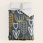Cheerful Garden Minimalist Pattern in Light Mustard, Dark Mustard, White, Gray, and Navy Blue Duvet Cover Gallery Image 6