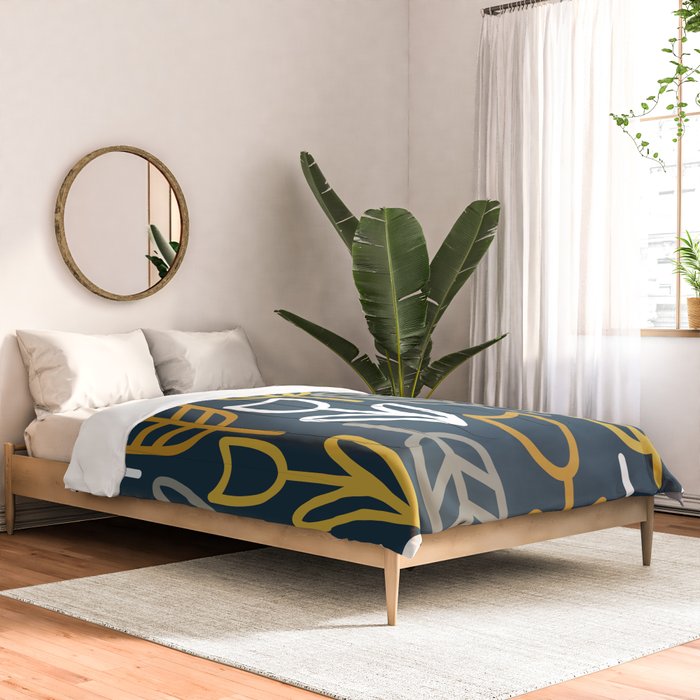 Cheerful Garden Minimalist Pattern in Light Mustard, Dark Mustard, White, Gray, and Navy Blue Comforter Gallery Image 2